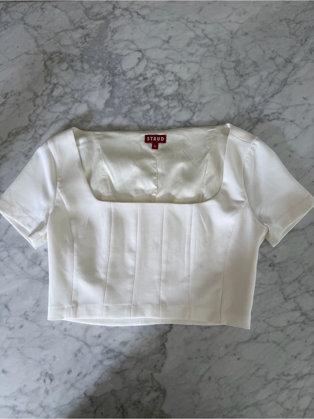 STAUD White Square-Neck Cropped Tee